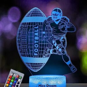 Nice Dream Football Player Night Light for Kids, 3D Illusion Night Lamp, 16 Colors Changing with Remote Control, Room Decor, Gifts for Children Boys Girls