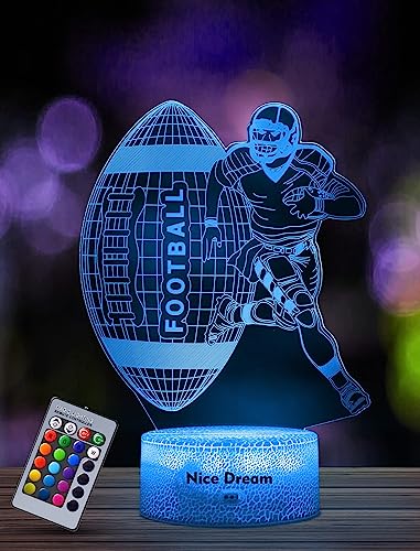 Nice Dream Football Player Night Light for Kids, 3D Illusion Night Lamp, 16 Colors Changing with Remote Control, Room Decor, Gifts for Children Boys Girls