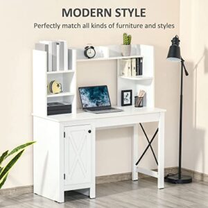 HOMCOM Farmhouse Computer Desk with Hutch and Cabinet, Home Office Desk with Storage, for Study, White