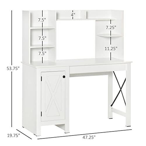 HOMCOM Farmhouse Computer Desk with Hutch and Cabinet, Home Office Desk with Storage, for Study, White