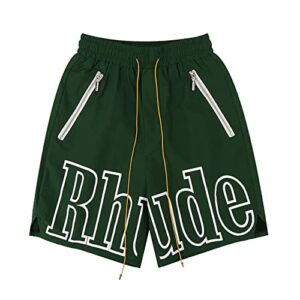 zicanfly men rhude shorts logo print cotton drawstring track shorts elastic gym athletic shorts sweatpants with pockets youth (green,medium,medium)