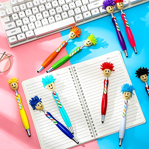 Maitys Mop Head Pens Screen Cleaner Ballpoint 3 in 1 Stylus Pens Duster Creative Fun Topper Pens Mop Head Marker Gel Ink Rollerball Pen for Kids and Adults, 10 Colors (20 Pieces)