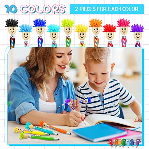 Maitys Mop Head Pens Screen Cleaner Ballpoint 3 in 1 Stylus Pens Duster Creative Fun Topper Pens Mop Head Marker Gel Ink Rollerball Pen for Kids and Adults, 10 Colors (20 Pieces)