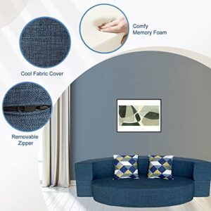 ANONER Stylish Sofa Bed Memory Foam with 2 Pillows Fold Out Futon Sleeper Chair Couch for Livingroom Guest Bed, Washable Cover, Dark Blue