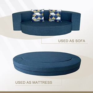 ANONER Stylish Sofa Bed Memory Foam with 2 Pillows Fold Out Futon Sleeper Chair Couch for Livingroom Guest Bed, Washable Cover, Dark Blue