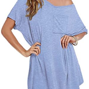 Ekouaer Sleep Shirts for Women Oversized Night Shirts V Neck Loose Nightgowns Sleepwear for Women Light BlueXXL