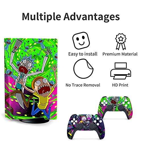 Toxxos PS5 Skin Disc Edition Anime Console and Controller Vinyl Cover Skins Wraps for Playstation 5 Disc Version CD-ROM Version Purple and Green