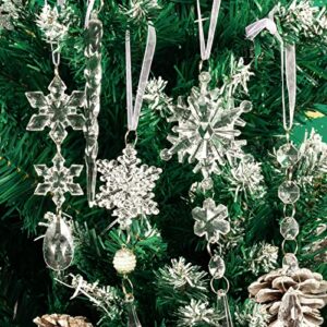 18pcs Christmas Tree Decoration Crystal Ornaments - Hanging Acrylic Christmas Snowflake Icicle Drop Crystal Ornaments for Christmas Tree Winter New Year Party Supplies