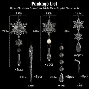 18pcs Christmas Tree Decoration Crystal Ornaments - Hanging Acrylic Christmas Snowflake Icicle Drop Crystal Ornaments for Christmas Tree Winter New Year Party Supplies