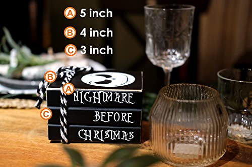 LIVDUCOT Mini Black Halloween Tiered Tray Decor Wood Decorative Book Stack-5x4x3" Rustic Farmhouse Fake Wooden Books for Home Table Decorations Nightmare Before Christmas & This is Halloween Sign