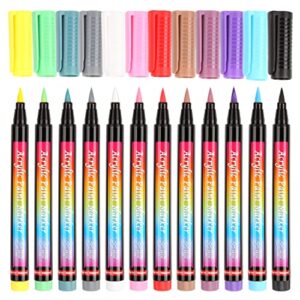 artdingd acrylic paint pens brush tip, 12 colors markers for rock painting, calligraphy, scrapbooking, lettering, card making, sketching, black paper, diy photo album