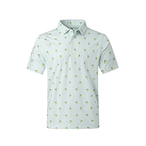 DEOLAX Mens Polo Shirts Moisture Wicking Dry Fit Performance Mens Golf Shirt Regular Fit Fashion Print Short Sleeve Polo Light Green