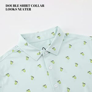 DEOLAX Mens Polo Shirts Moisture Wicking Dry Fit Performance Mens Golf Shirt Regular Fit Fashion Print Short Sleeve Polo Light Green