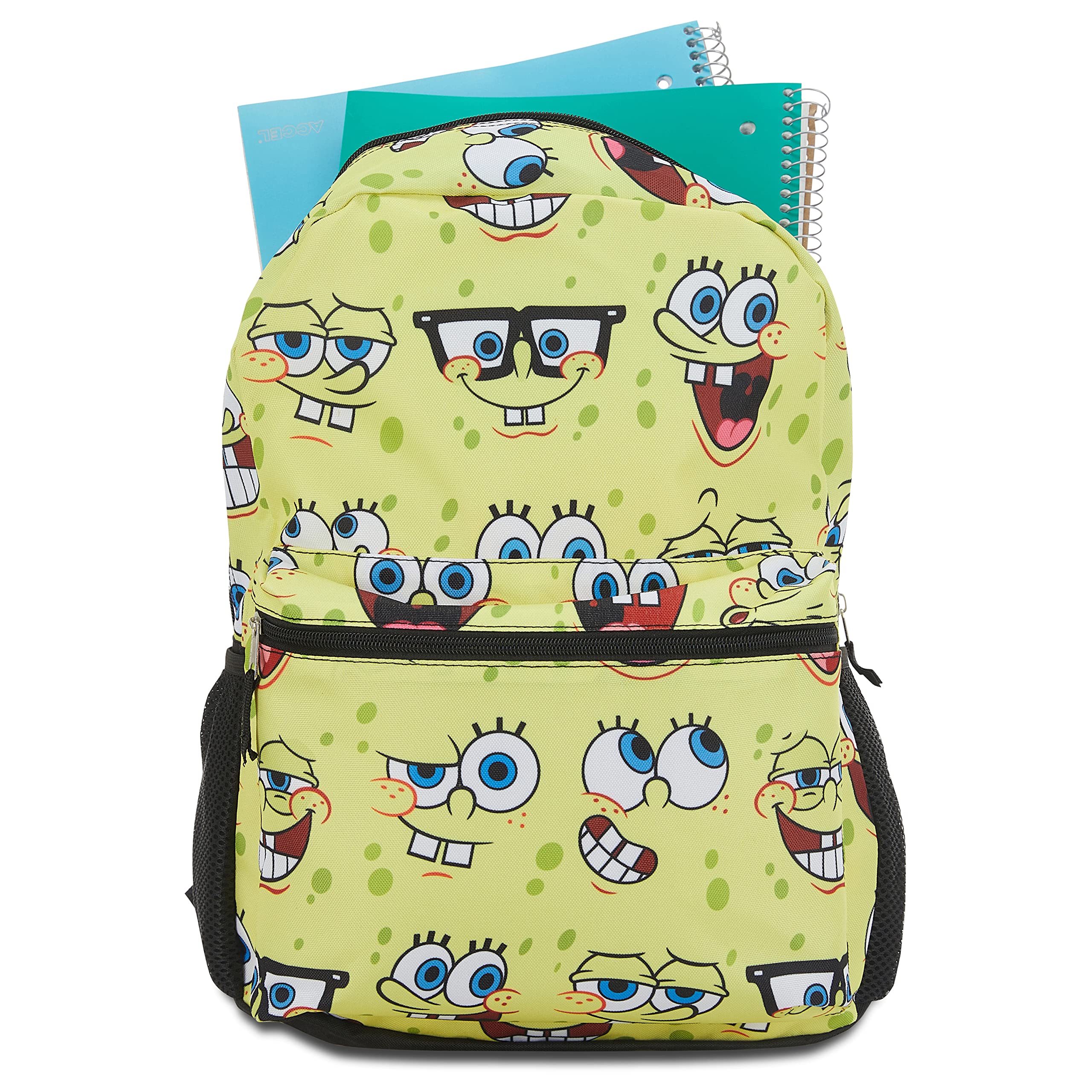 Spongebob Squarepants Allover Print Backpack - Spongebob Squarepants Allover Backpack Set - Spongebob, Squidward, Patrick and Mr. Krabs (Yellow Allover)