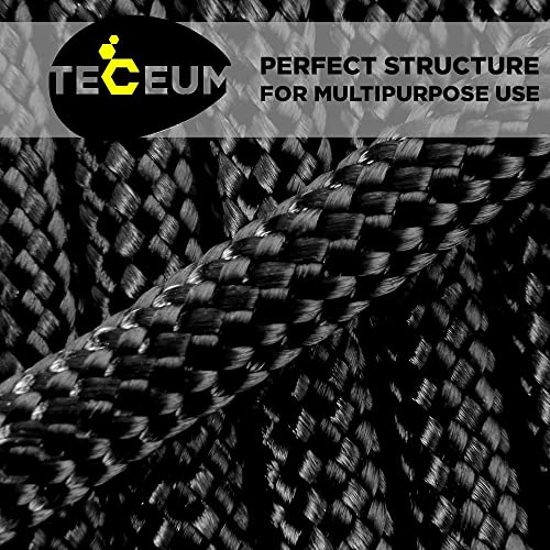 TECEUM Paracord Type IV 750 lb Black 016 – 50 ft – 4mm – 100% Nylon Strong Tactical MIL–SPEC Parachute Cord – Survival Rope Emergency para Cord 11 Strands Core EDC Camping Hiking Military Gear 016a n