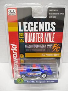 auto world sc376-2 legends of the quarter mile tom the mongoose mcewen 1972 duster funny car ho scale electric slot car - blue