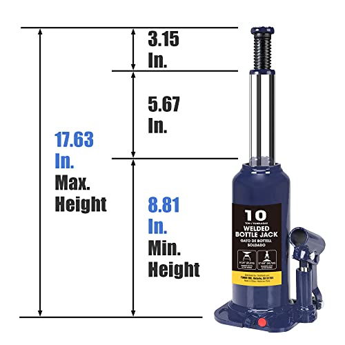 BIG RED 10 Ton (20,000 LBs) Torin Welded Hydraulic Car Bottle Jack for Auto Repair and House Lift, Blue, AT91003BU