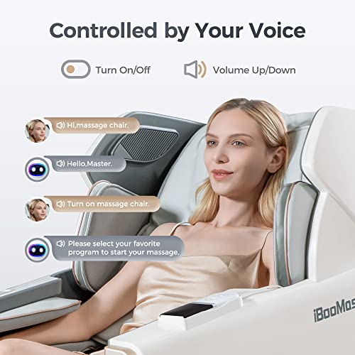 iBooMas SL Track Massage Chair, AI Voice Massage Chair Zero Gravity Full Body with Back and Foot Heating,Thai Stretching,Shortcut Key,Auto Scan,Negative Ions,Foot Rollers(White) R8603