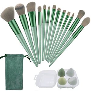 muhuabeauty 13 pcs makeup brushes set with beauty blender, eyeshadow brush set with cloth bag and 4 pcs boxed sponges for foundation