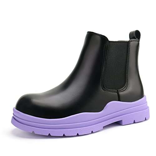 brooman Kids Chelsea Boots Boys Girls Ankle Boots Zipper Booties (11,Black Purple)