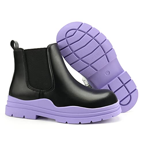 brooman Kids Chelsea Boots Boys Girls Ankle Boots Zipper Booties (11,Black Purple)