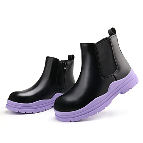 brooman Kids Chelsea Boots Boys Girls Ankle Boots Zipper Booties (11,Black Purple)