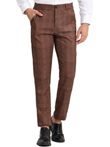 lars amadeus men's brown plaid dress pants straight leg flat front business formal checked trousers 36