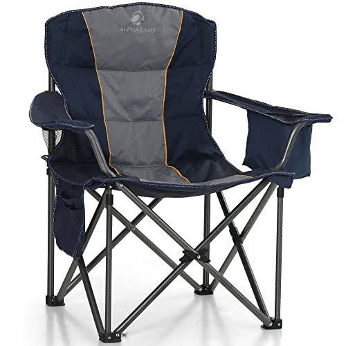 LET'S CAMP Folding Camping Chair Oversized Heavy Duty Padded Outdoor Chair with Cup Holder Storage and Cooler Bag, 450 LBS Weight Capacity, Thicken 600D Oxford