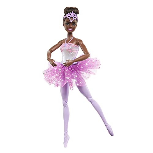 Barbie Dreamtopia Doll, Twinkle Lights Posable Ballerina with 5 Light-Up Shows, Sparkly Purple Tutu, Black Hair & Tiara