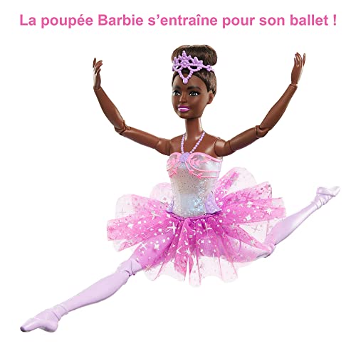 Barbie Dreamtopia Doll, Twinkle Lights Posable Ballerina with 5 Light-Up Shows, Sparkly Purple Tutu, Black Hair & Tiara