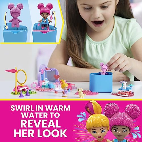 MEGA Barbie Color Reveal Building Toy Playset For Kids, Train N Wash Pets With 152 Pieces, 15 Surprises, Accessories and 6 Pets