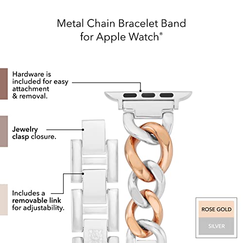 Anne Klein Fashion Chain Bracelet for Apple Watch, Secure, Adjustable, Apple Watch Replacement Band, Fits Most Wrists (38/40/41mm, Silver/Rose Gold)