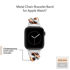 Anne Klein Fashion Chain Bracelet for Apple Watch, Secure, Adjustable, Apple Watch Replacement Band, Fits Most Wrists (38/40/41mm, Silver/Rose Gold)