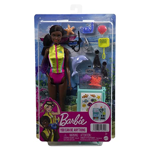 Barbie Marine Biologist Doll & 10+ Accessories, Mobile Lab Playset with Brunette Doll, Case Opens for Storage & Travel