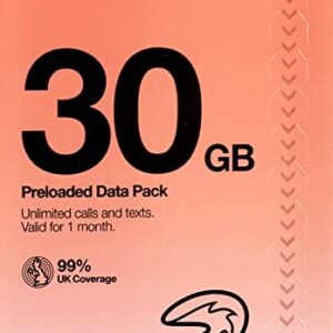 Three UK New PrePaid Europe (UK Three) SIM Card 30GB Data Unlimited Minutes/Texts for 30 Days with Free Roaming/USE in 71 Destinations Including Europe, South America and Australia (30GB)