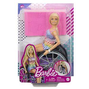 Barbie Fashionistas Doll #194 with Wheelchair and Ramp, Straight Blonde Hair and Rainbow Romper with Accessories