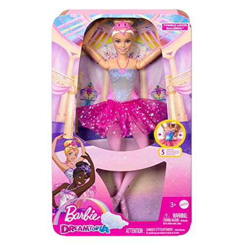 Barbie Dreamtopia Doll, Twinkle Lights Posable Ballerina with 5 Light-Up Shows, Sparkly Pink Tutu, Blonde Hair & Tiara