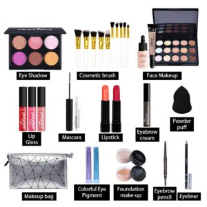 Multipurpose All in One Makeup Kit Full Kit with Eyeshadow Palette Lipstick Blush Powder Foundation Concealer Lip Gloss Mascara makeup kit for women