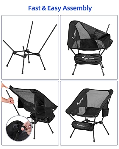 Sportneer Lightweight Portable Folding Camping Chair Compact Beach Camp Chairs for Adults Foldable Backpacking Chair Outdoor Chair for Camping Hiking Lawn Picnic Outside Travel (1, Black)