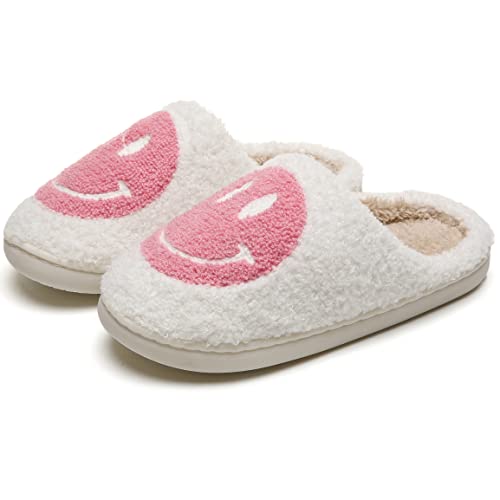 PLMOKN Slippers for women indoor and outdoor men open toe fluffy cute smile face slippers,B-Pink/9.5-10.5