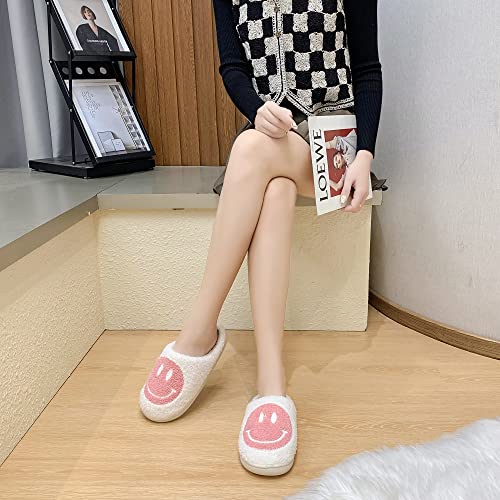 PLMOKN Slippers for women indoor and outdoor men open toe fluffy cute smile face slippers,B-Pink/9.5-10.5