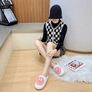 PLMOKN Slippers for women indoor and outdoor men open toe fluffy cute smile face slippers,B-Pink/9.5-10.5