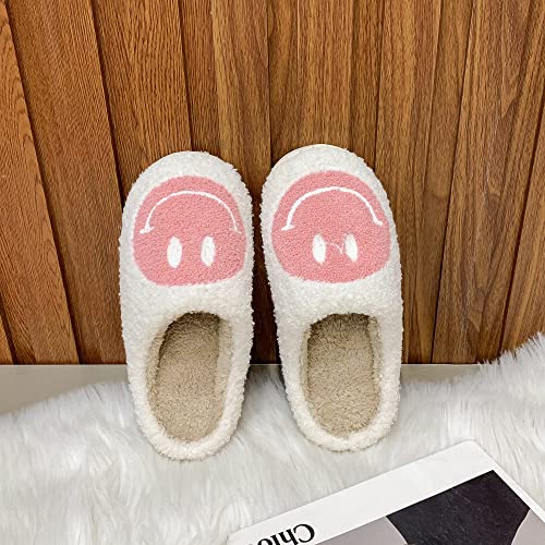 PLMOKN Slippers for women indoor and outdoor men open toe fluffy cute smile face slippers,B-Pink/9.5-10.5