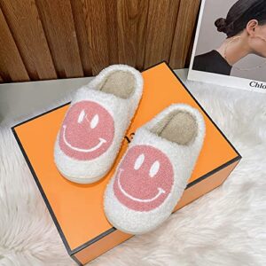 PLMOKN Slippers for women indoor and outdoor men open toe fluffy cute smile face slippers,B-Pink/9.5-10.5