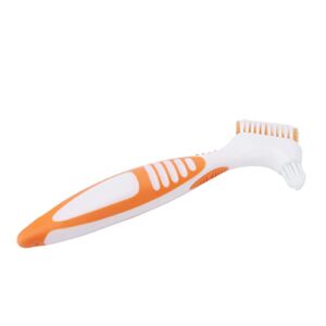 anggrek denture toothbrush, dual head safe denture cleaning tools for partial dentures half dentures complete dentures orange