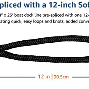 Dock Lines 3/4" x 25 ft Boat Ropes for Docking with 16" Loop, Double Braid Nylon Boat Dock Lines, Premium Dock Ropes for Boats, Boat Ropes Lines - Black Dock Lines for Boats 3/4", J-FM TWNTHSD 1 Pack