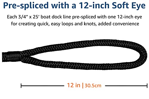 Dock Lines 3/4" x 25 ft Boat Ropes for Docking with 16" Loop, Double Braid Nylon Boat Dock Lines, Premium Dock Ropes for Boats, Boat Ropes Lines - Black Dock Lines for Boats 3/4", J-FM TWNTHSD 1 Pack