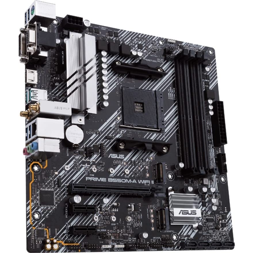 ASUS Prime B550M-A WiFi II AMD AM4 (3rd Gen Ryzen™) Micro ATX Motherboard (PCIe 4.0, WiFi 6, ECC Memory, 1Gb LAN, HDMI 2.1/D-Sub, 4K@60HZ, Addressable Gen 2 RGB Header and Aura Sync)