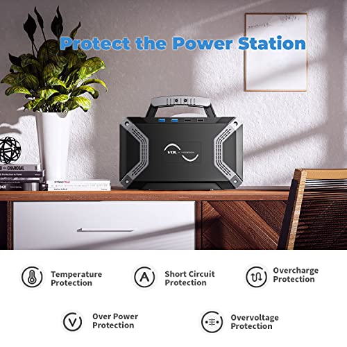 VDL Portable Power Station 300W/110V, Solar Generator 299Wh Backup Lithium Battery Pure Sine Wave AC Outlet, Power Supply with LED Flashlight for Outdoors Camping Travel Hunting Home Emergency