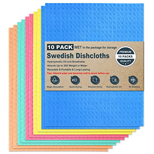 METUUTER 10 Packs Swedish Dishcloths for Kitchen, Reusable Kitchen Towels Compostable Cellulose Dish8 Clothes for Kitchen and Household Use